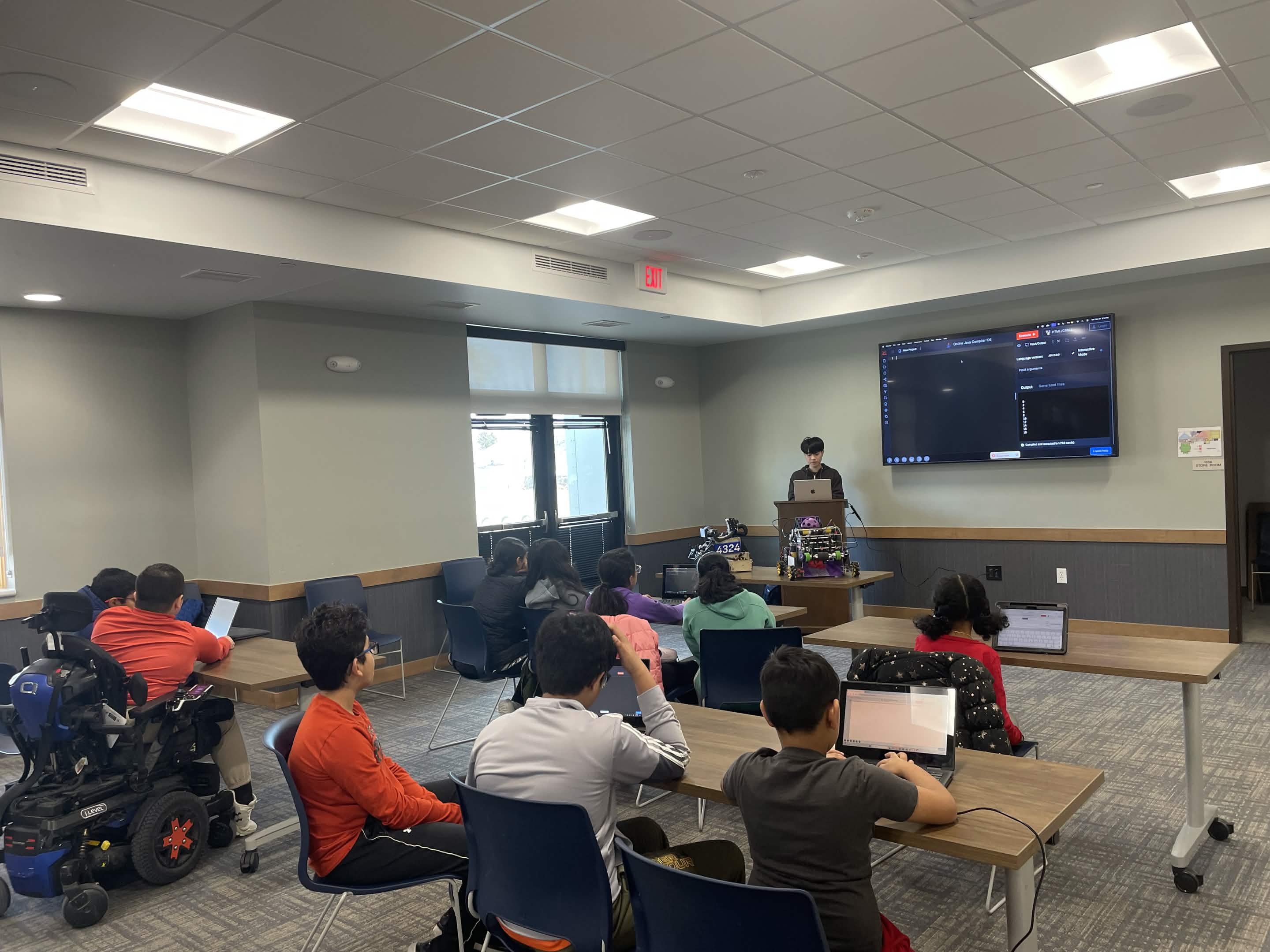 Students working on a robotics project